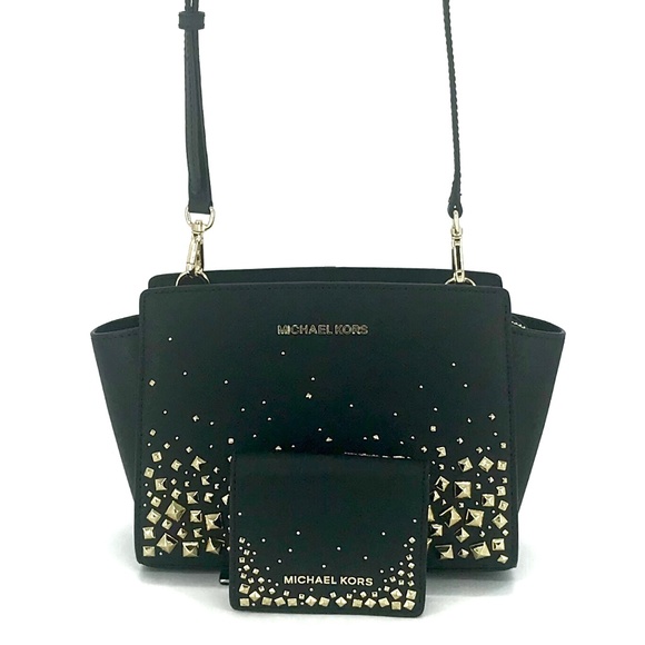 Michael Kors Handbags - 2PCS Michael Kors Selma Studded Crossbody Wallet
